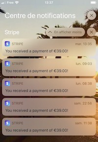 Notifications stripe paiement iphone