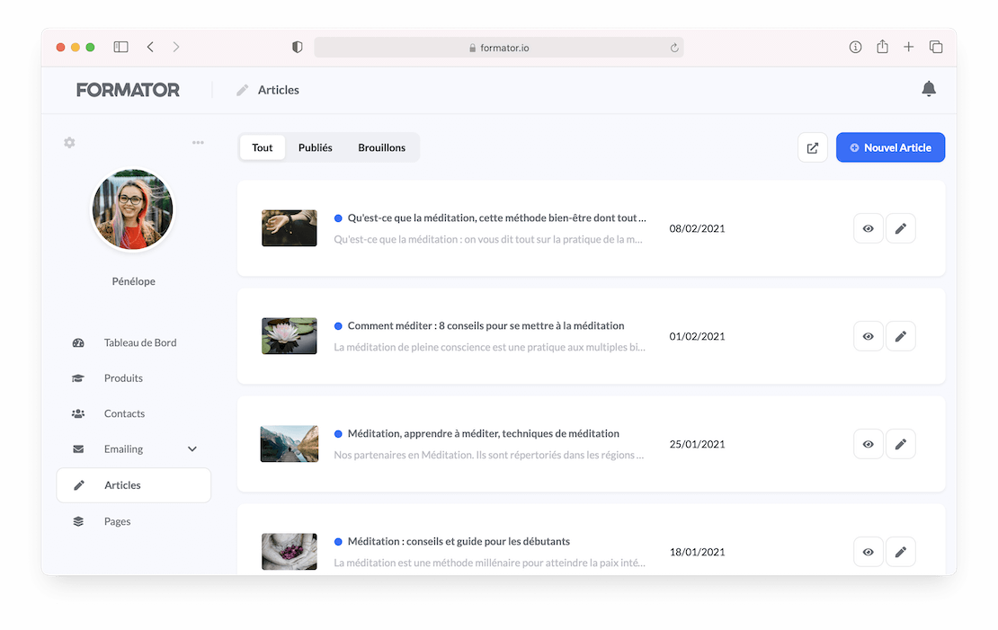 Gestion des articles de blog dans Formator.io
