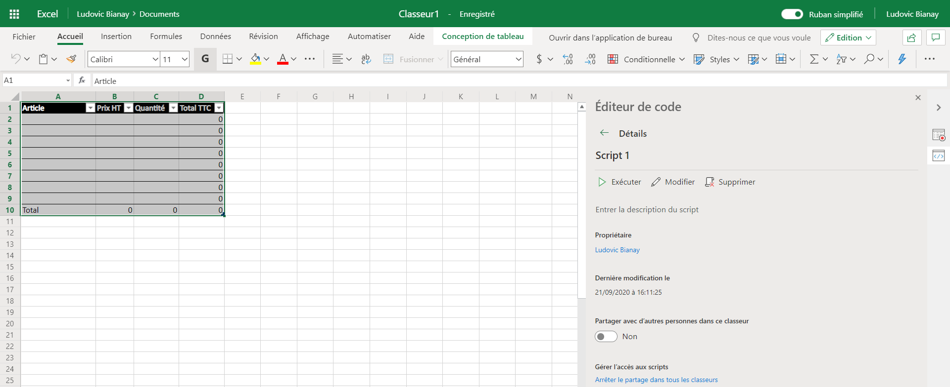 Automatiser avec Office Scripts dans Excel
